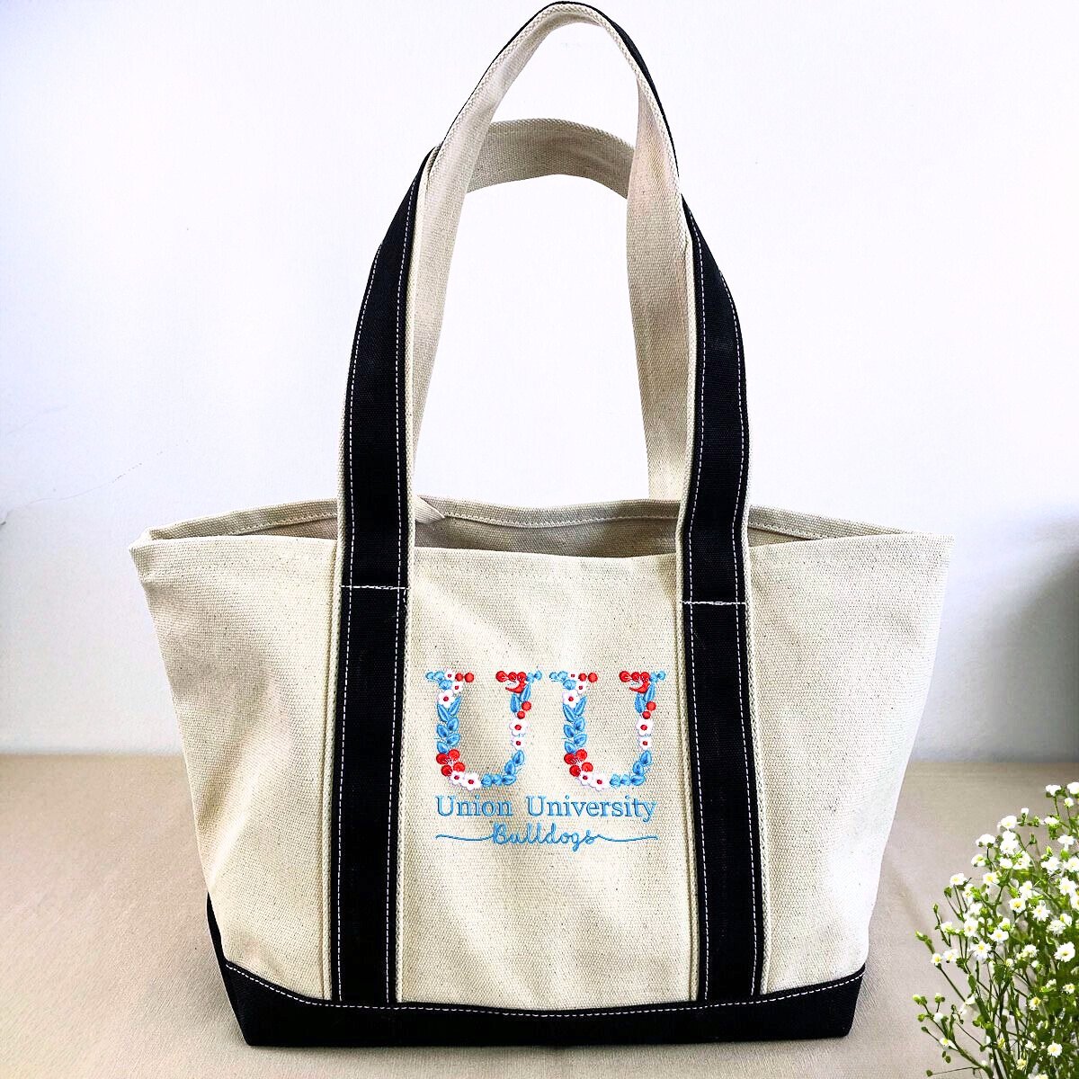 Personalized University Tote Bag with Custom Embroidered Floral Text- Unique College Gift Idea - Embroly