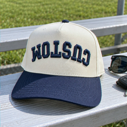 Upside Down Custom Puff Text Snapback Hats - 3D Embroidered Your Text, Name, Logo on Front, Side & Back