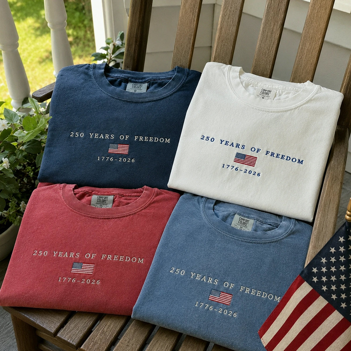 USA 250 Years Embroidered T-Shirt - America 250th Anniversary, Independence Day Tee