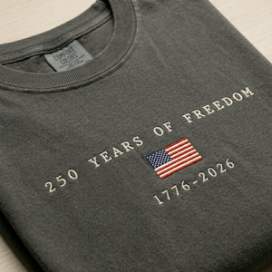 USA 250 Years Embroidered T-Shirt - America 250th Anniversary, Independence Day Tee