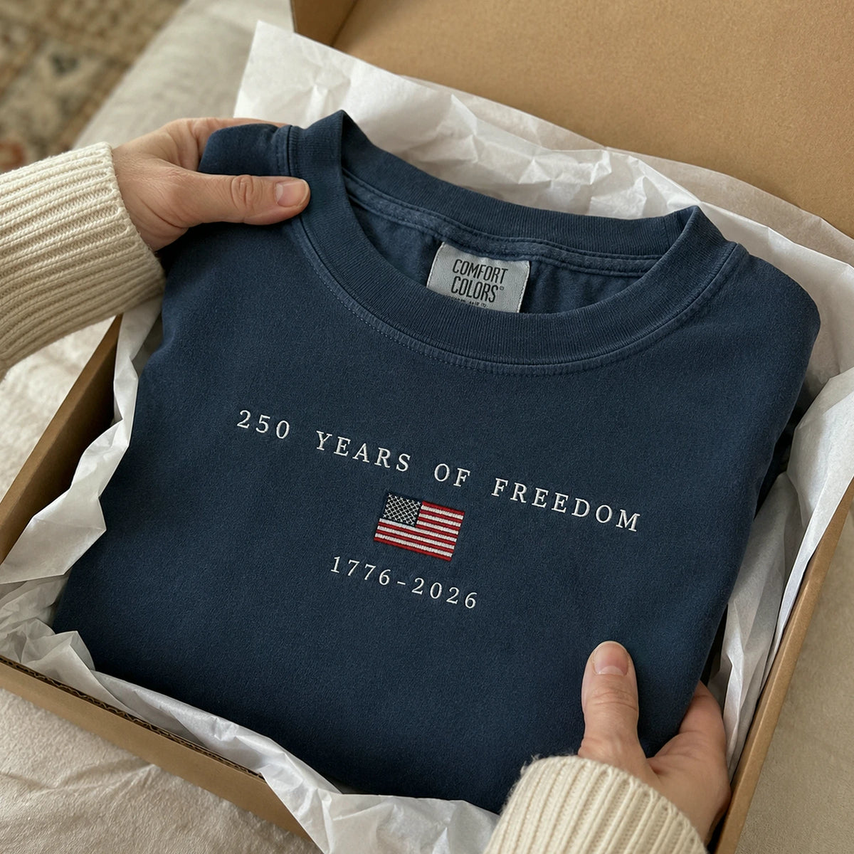 USA 250 Years Embroidered T-Shirt - America 250th Anniversary, Independence Day Tee