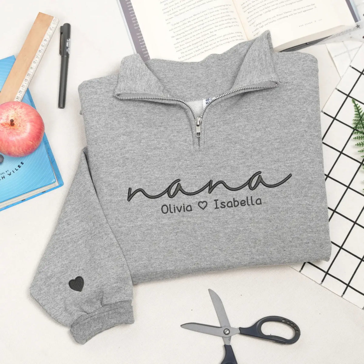 Custom nana quarter zip sweatshirt embroidered with grandkids names personalized grandma gift cozy family sweatshirt