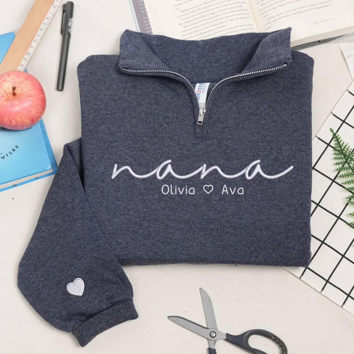Custom nana quarter zip sweatshirt embroidered with grandkids names personalized grandma gift cozy family sweatshirt