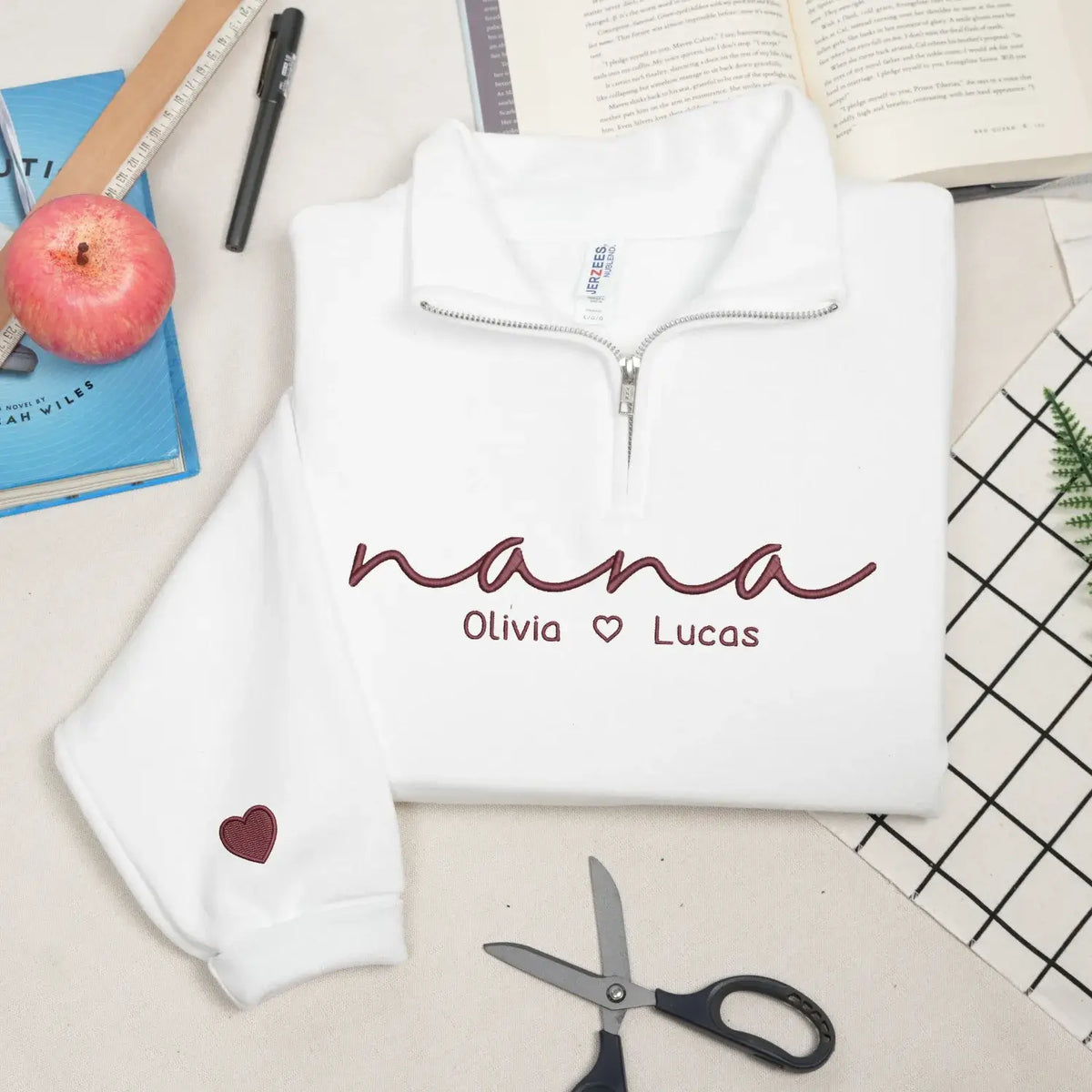 Custom nana quarter zip sweatshirt embroidered with grandkids names personalized grandma gift cozy family sweatshirt