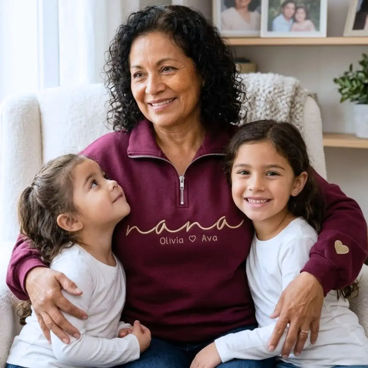 Custom nana quarter zip sweatshirt embroidered with grandkids names personalized grandma gift cozy family sweatshirt