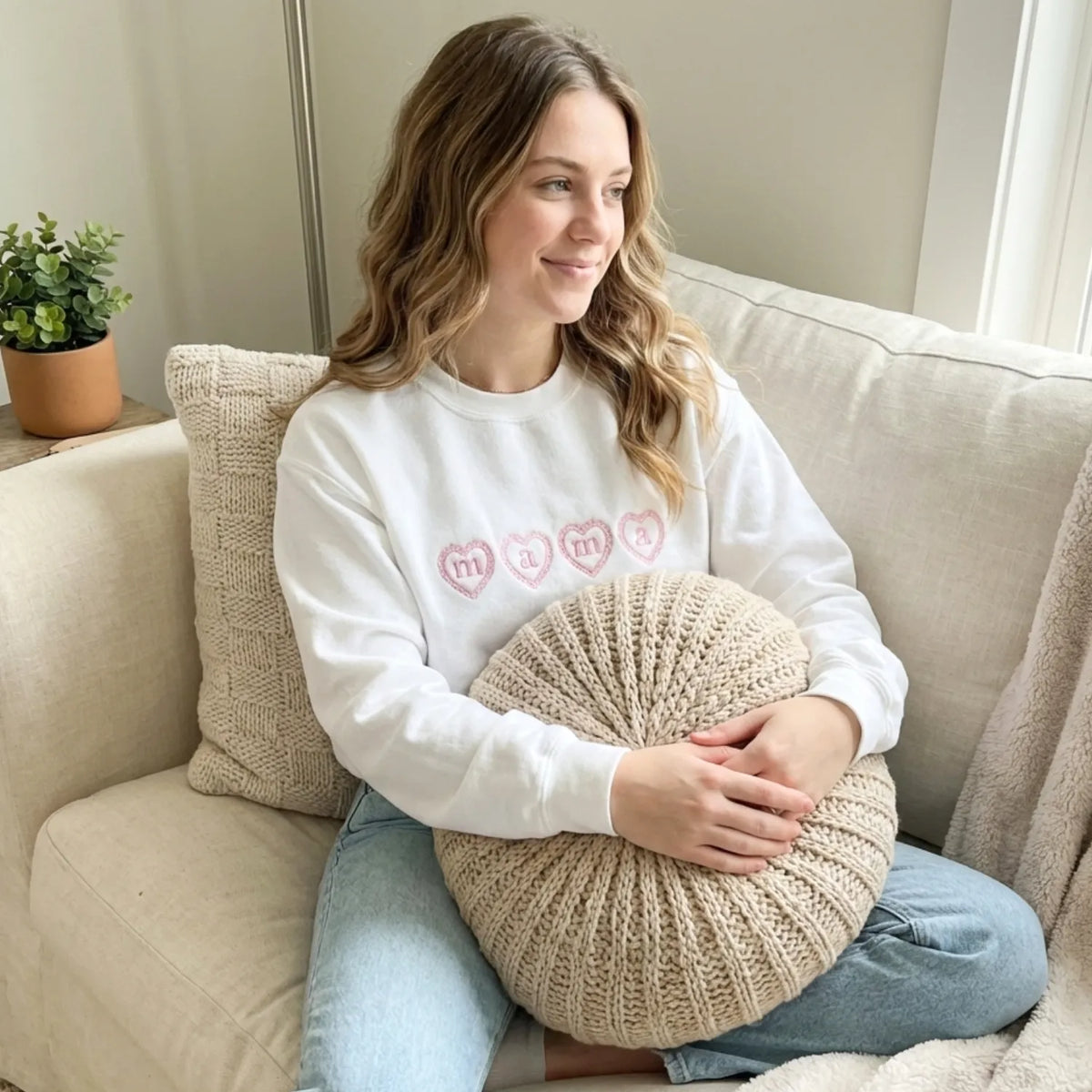 Embroidered Mama Heart Crewneck for Mom Valentine’s Day, Mother’s Day Gifts