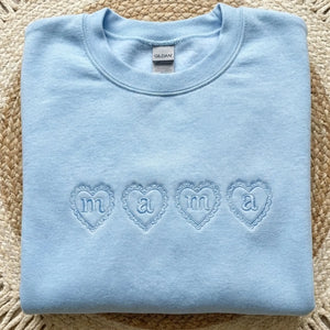 Embroidered Mama Heart Crewneck for Mom Valentine’s Day, Mother’s Day Gifts