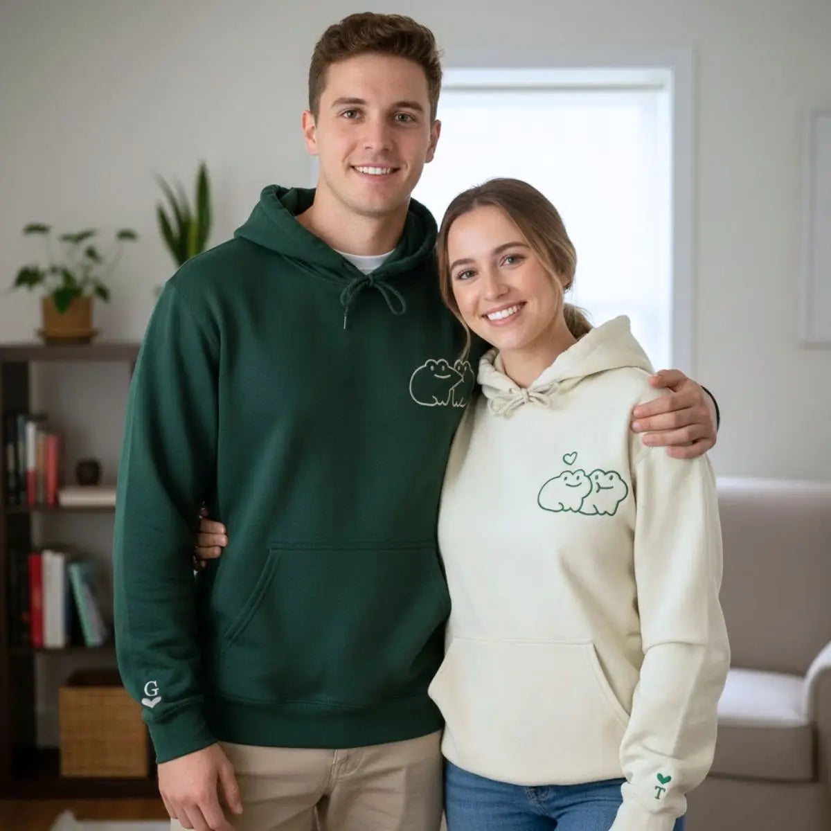 custom embroidered kissing frog couple hoodies valentine’s gift