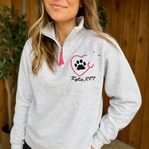 Personalized Paw Name Vet Tech Quarter Zip, Embroidered Gift for Veterinarians, Vet Week or Christmas