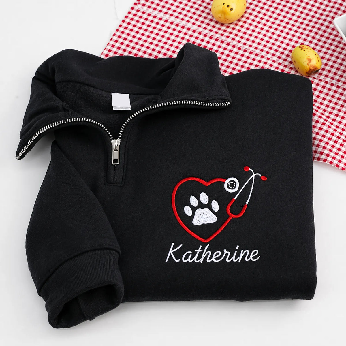 Personalized Paw Name Vet Tech Quarter Zip, Embroidered Gift for Veterinarians, Vet Week or Christmas