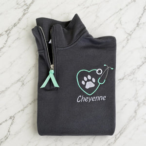 Personalized Paw Name Vet Tech Quarter Zip, Embroidered Gift for Veterinarians, Vet Week or Christmas