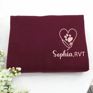 Personalized Vet Tech Name Sweatshirt, Embroidered Gift for Veterinary Staff