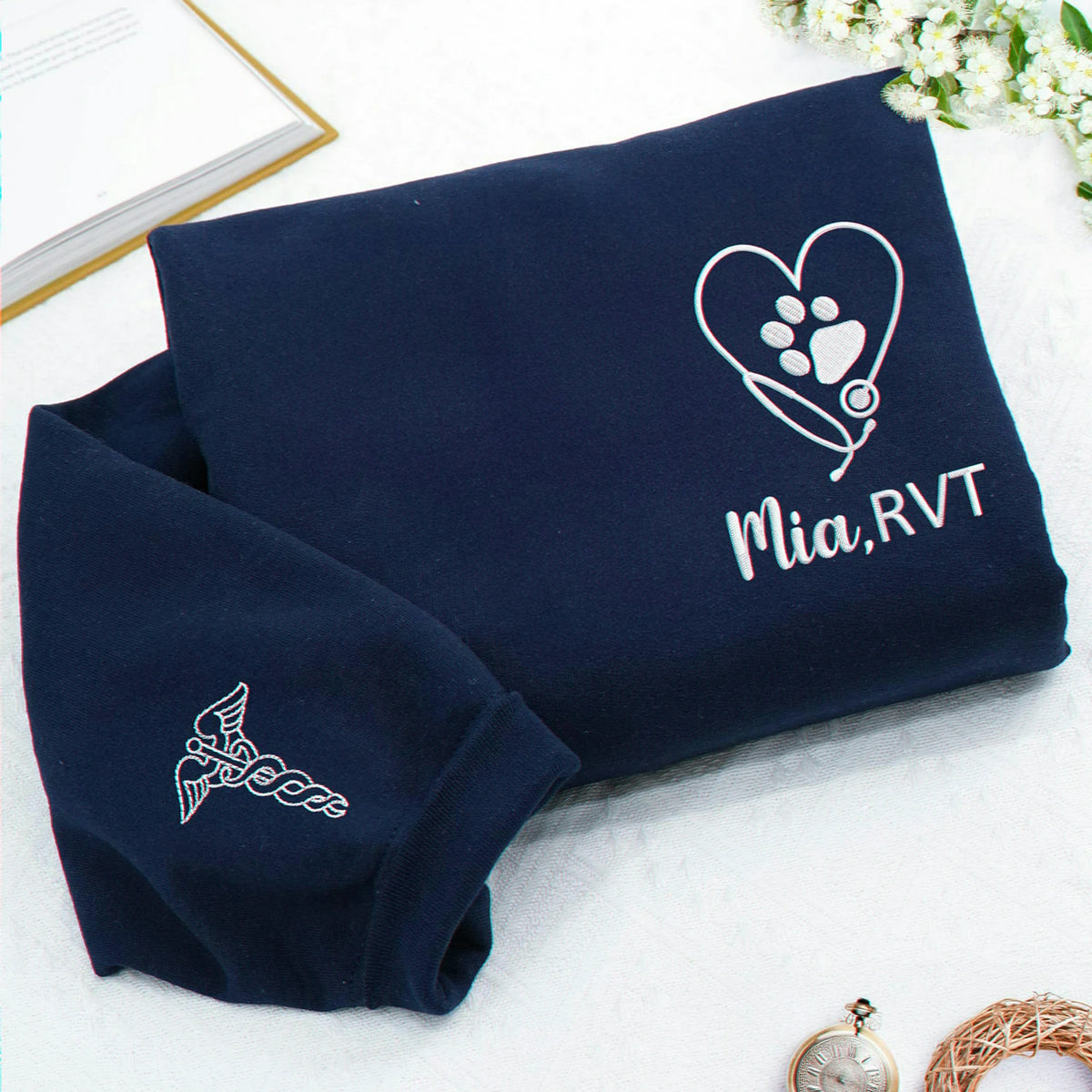 Personalized Vet Tech Name Sweatshirt, Embroidered Gift for Veterinary Staff