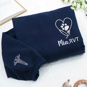 Personalized Vet Tech Name Sweatshirt, Embroidered Gift for Veterinary Staff