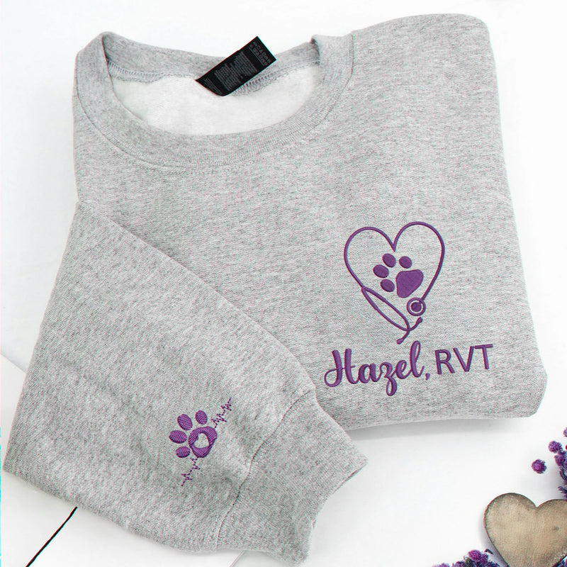 Personalized Vet Tech Name Sweatshirt, Embroidered Gift for Veterinary Staff