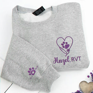 Personalized Vet Tech Name Sweatshirt, Embroidered Gift for Veterinary Staff