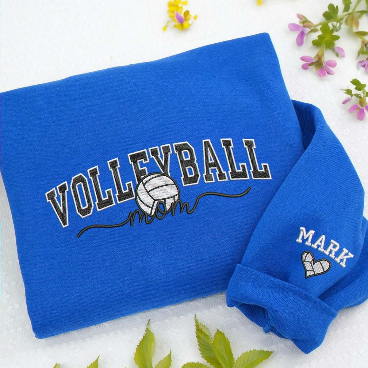 Embroidered Volleyball Mom Sweatshirt - Personalized Name Sleeve