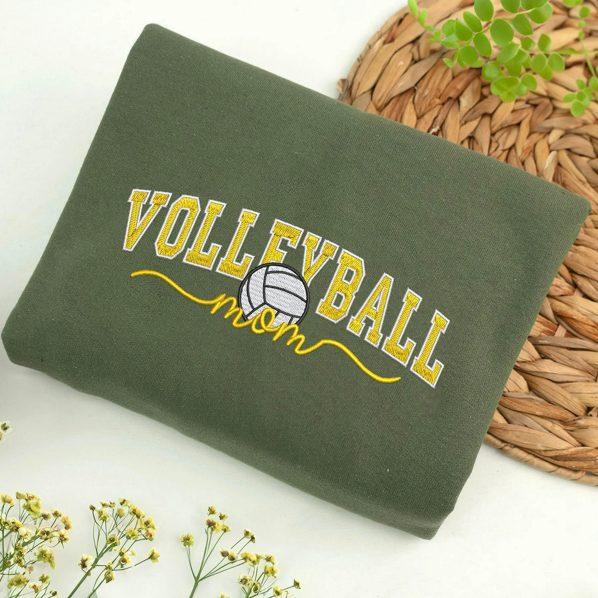 Embroidered Volleyball Mom Sweatshirt - Personalized Name Sleeve