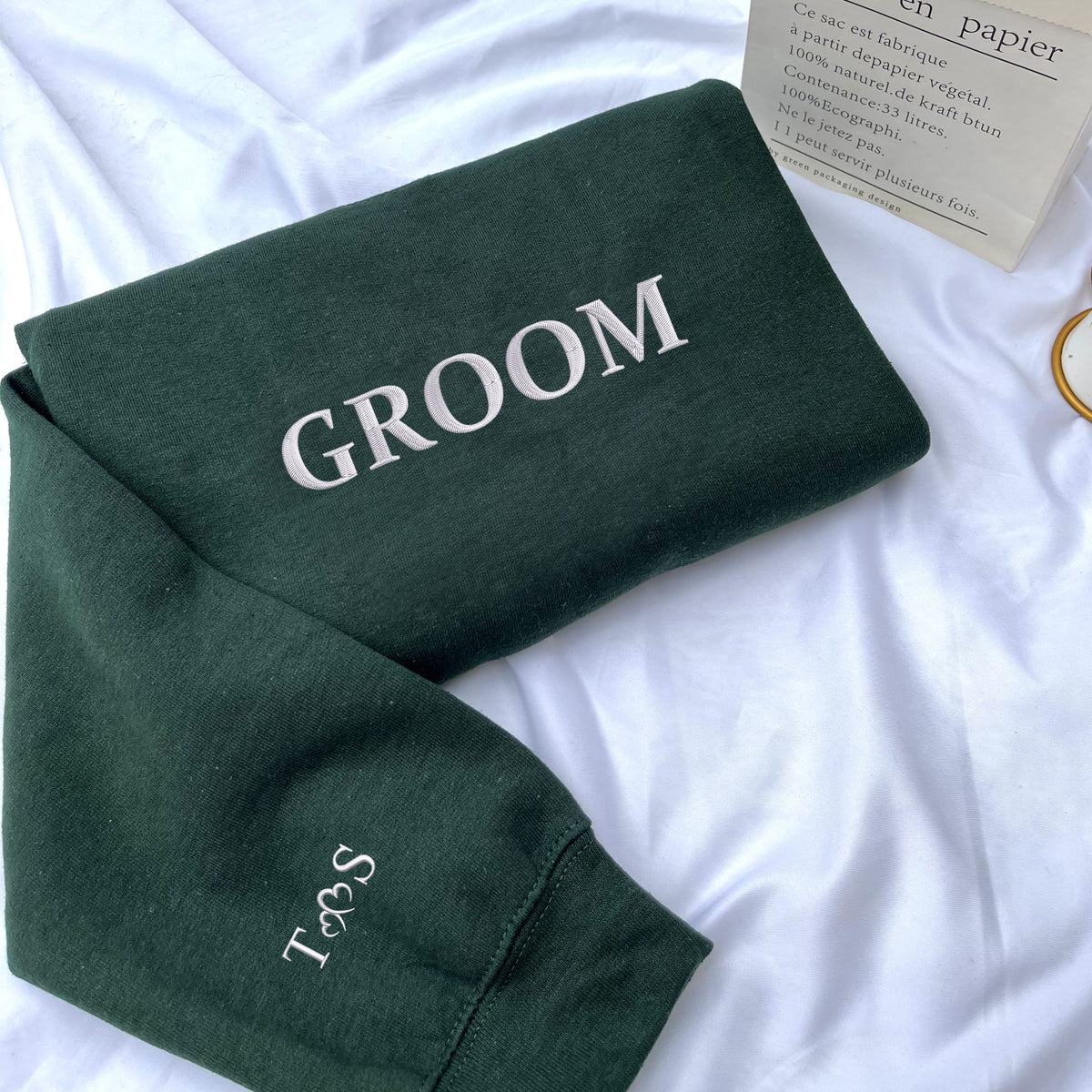 Personalized Unique Wedding Gifts for Bride and Groom with Embroider Sweatshit, Initial Heart Text Icon on Sleeve