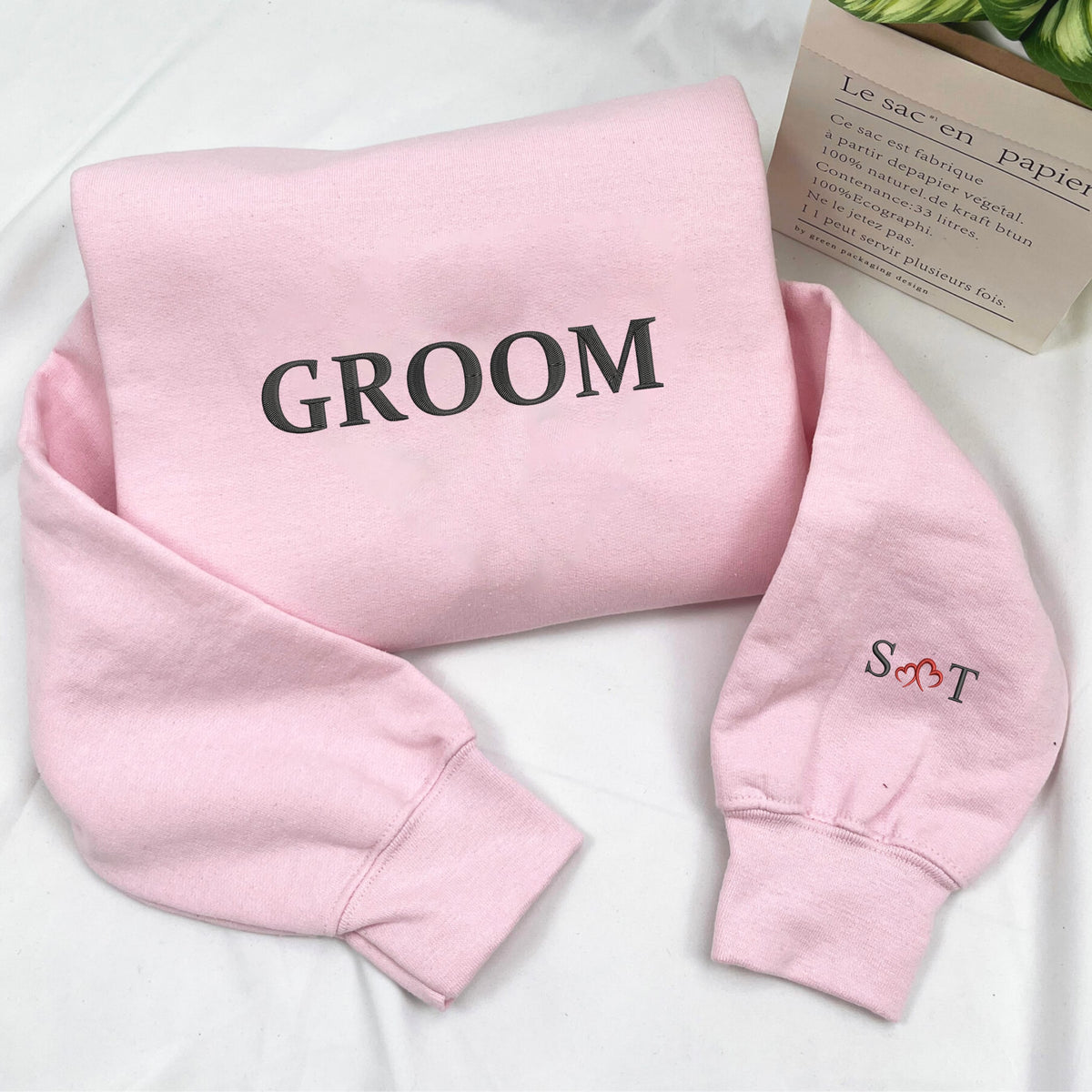 Personalized Unique Wedding Gifts for Bride and Groom with Embroider Sweatshit, Initial Heart Text Icon on Sleeve