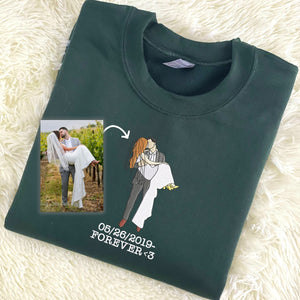 Personalized Unique Wedding Shower Gifts for Couples Sweatshirt with Embroidery Photo Date Text on Sleeve
