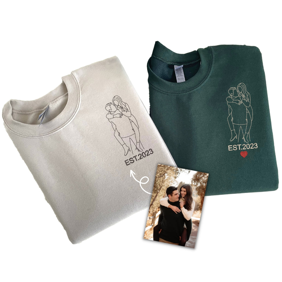 Personalized Unique Bridal Shower Gift for Daughter Sweatshirt with Embroidery Photo Text Icon on Sleeve