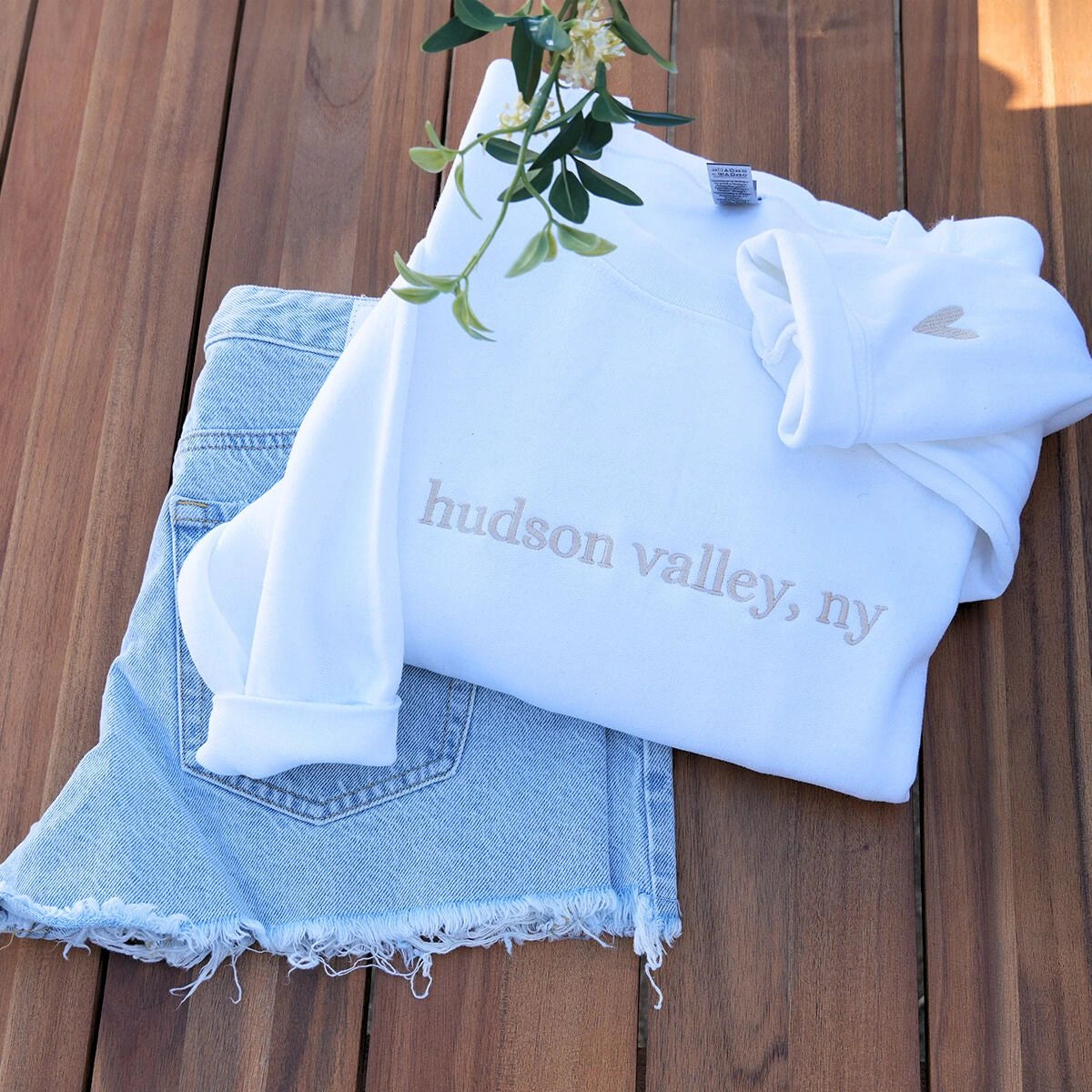 white sweatshirt with custom text