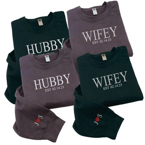 Customized Wifey and Hubby Sweatshirts, Bridal Couple Pullover, Personalized Wifey Sweater, Honeymoon Gift