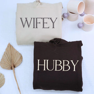 Matching Embroidered Wifey and Hubby Sweatsuits, Personalized Anniversary Gifts for Couple