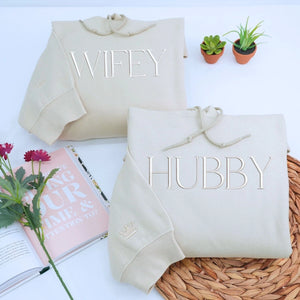 Personalized wifey and hubby sweatsuits embroidered for couples