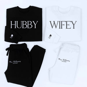 Personalized wifey and hubby sweatsuits embroidered for couples