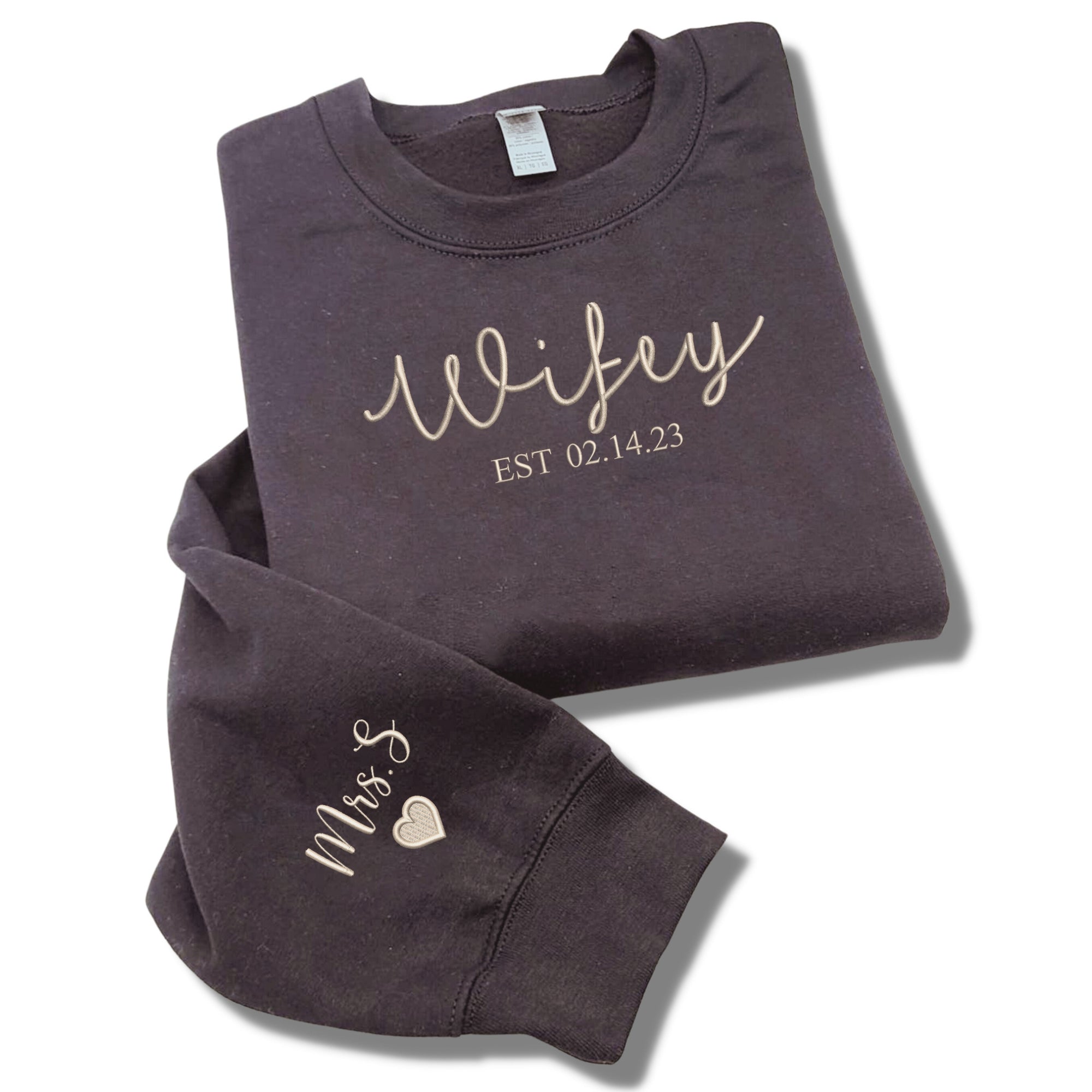Customized Wifey Est 2023 Sweatshirt, Engagement Sweatshirt Embroidered, Bridal Shower Gift, New Wife Crewneck