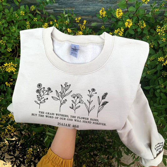 Embroidered Wild Flowers Bible Verse Sweatshirt or Hoodie