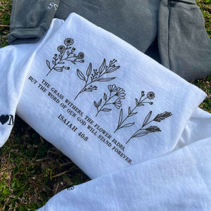 Embroidered Wild Flowers Bible Verse Sweatshirt or Hoodie