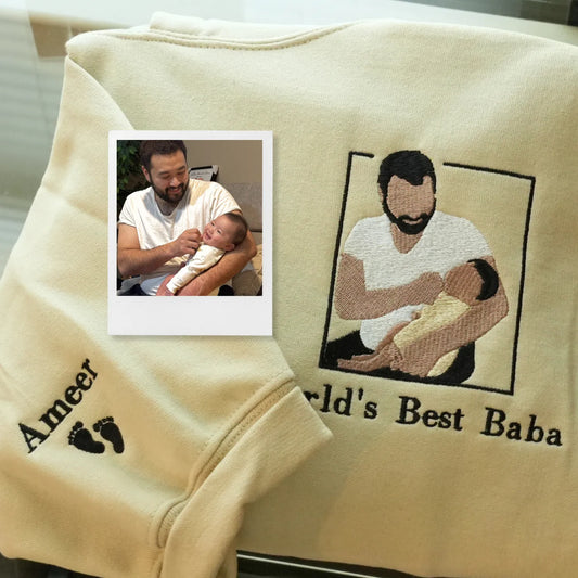 Custom World's Best Baba Portrait Sweatshirt - Unique Father's Day Photo Gift - Personalized Hoodie