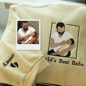 Custom World's Best Baba Portrait Sweatshirt - Unique Father's Day Photo Gift - Personalized Hoodie
