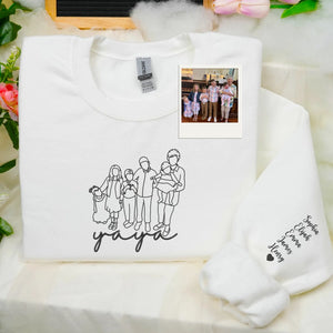Custom Yaya Photo Line Art Embroidered Sweatshirt Hoodie - Personalized Mother's Day 2026 Gift for Gramdma