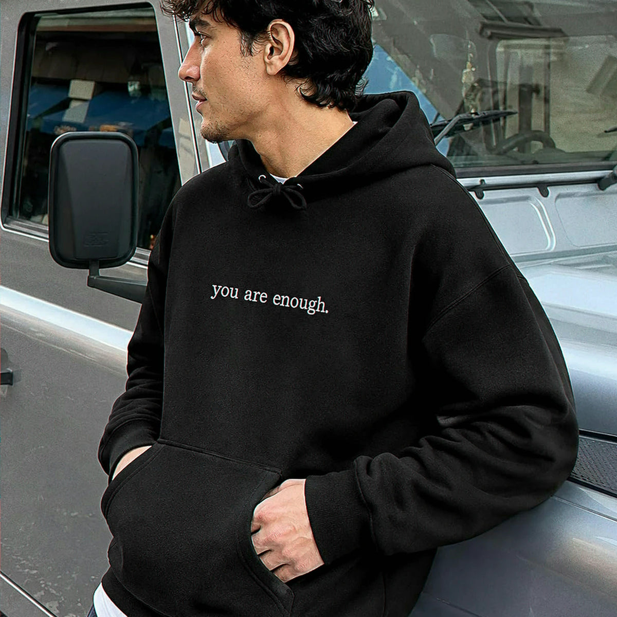 Positive You Are Enough Hoodie for Boyfriend - Embroidered Front and Back Self Love Message