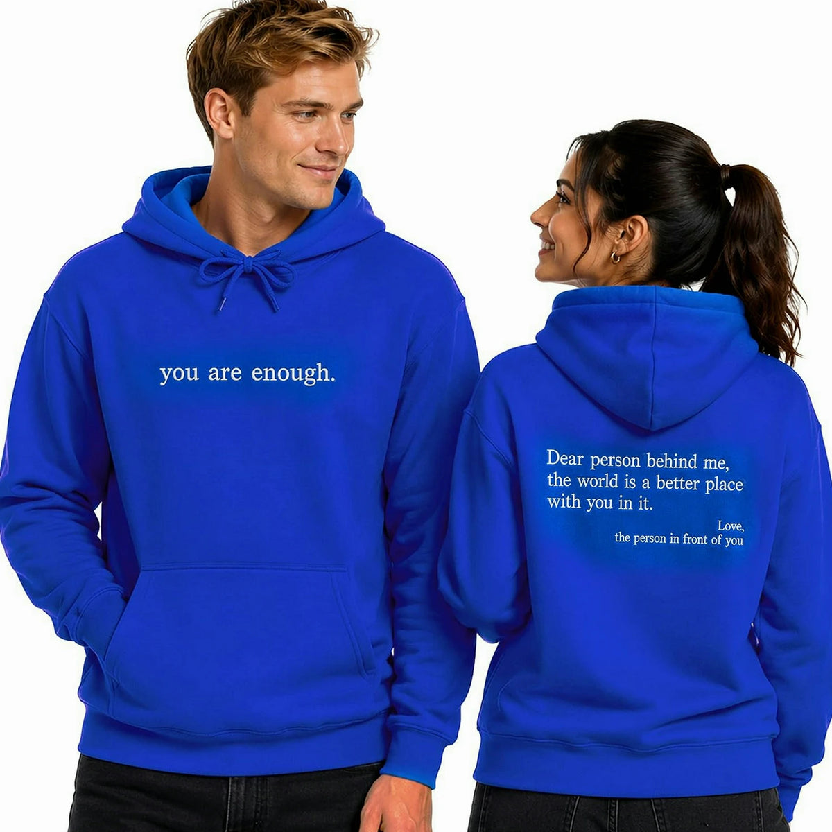 Embroidered You Are Enough Minimalist Hoodie, Encouragement Gift for a New College Student