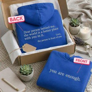 Embroidered You Are Enough Minimalist Hoodie, Encouragement Gift for a New College Student
