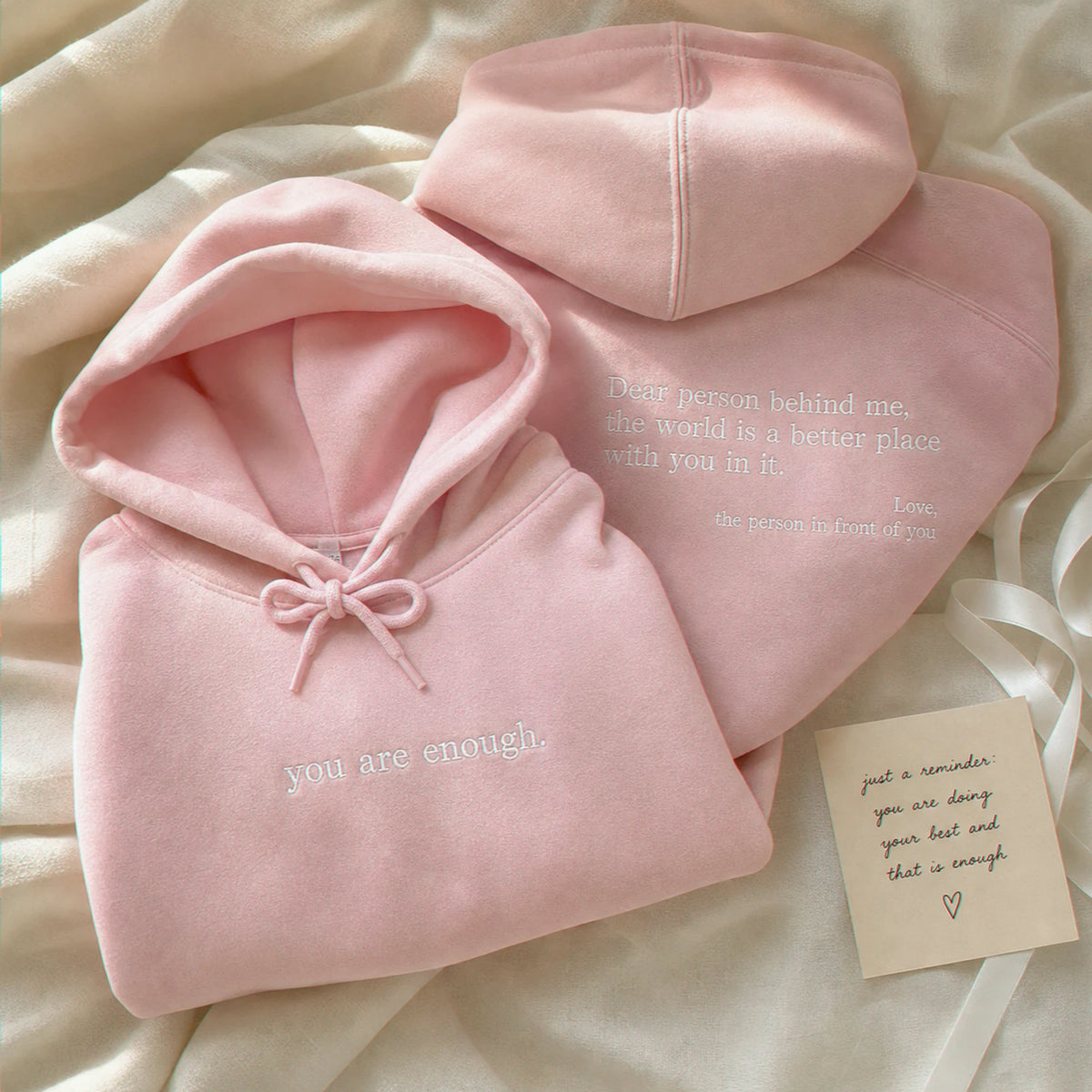 Minimalist You Are Enough Hoodie, Aesthetic Embroidered Women’s Encouragement Gift with Back Message