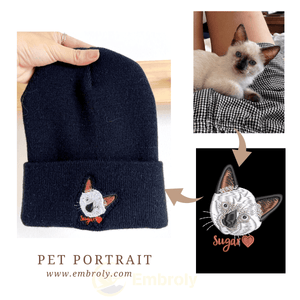 Embroidered Beanie With Pet Full Color Embroidery, Customized Hat With Pet Name On The Side