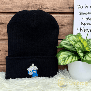 Full Color Embroidered Images On Beanie, Customized With Name Under Picture