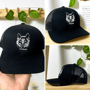 Custom Embroidered Pet Outline Trucker Cap Using Pet Picture, Personalized Trucker Hat With Pet Name