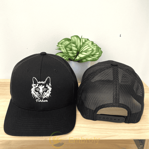 Custom Embroidered Pet Outline Trucker Cap Using Pet Picture, Personalized Trucker Hat With Pet Name