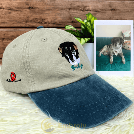 Personalized Pet Dyed Hat - Embroidered Photo Text - Unique Dog Cat Lover Gift Idea