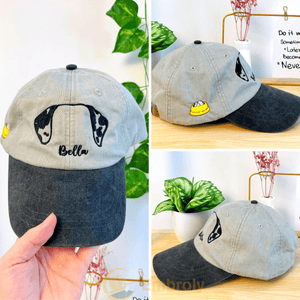 Custom Embroidered Pet Ears With Name Dyed Hat, Personalized With Name Or Icon Under Photo