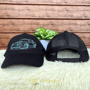 Customize Hats With Car Outline Photo Embroidery, Personalized Trucker Hat By Name Or Date Under The Picture