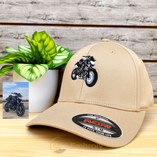 Custom Motobike Cap with Embroidered Photo Text - Unique Biker Gift Idea