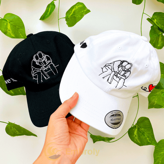 Custom Matching Couple Dad Hat Embroidery From Photo, Personalized With Name On Side - Embroly